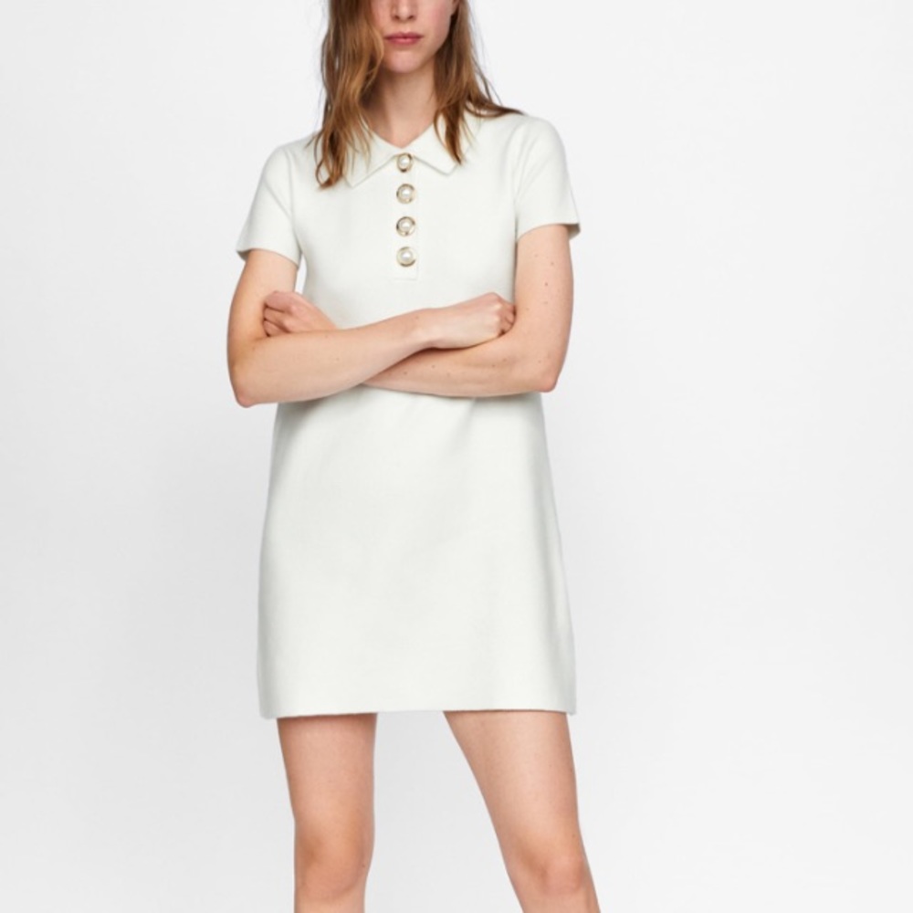 Zara ecru dress with faux pearl buttons - Picture 1 of 6